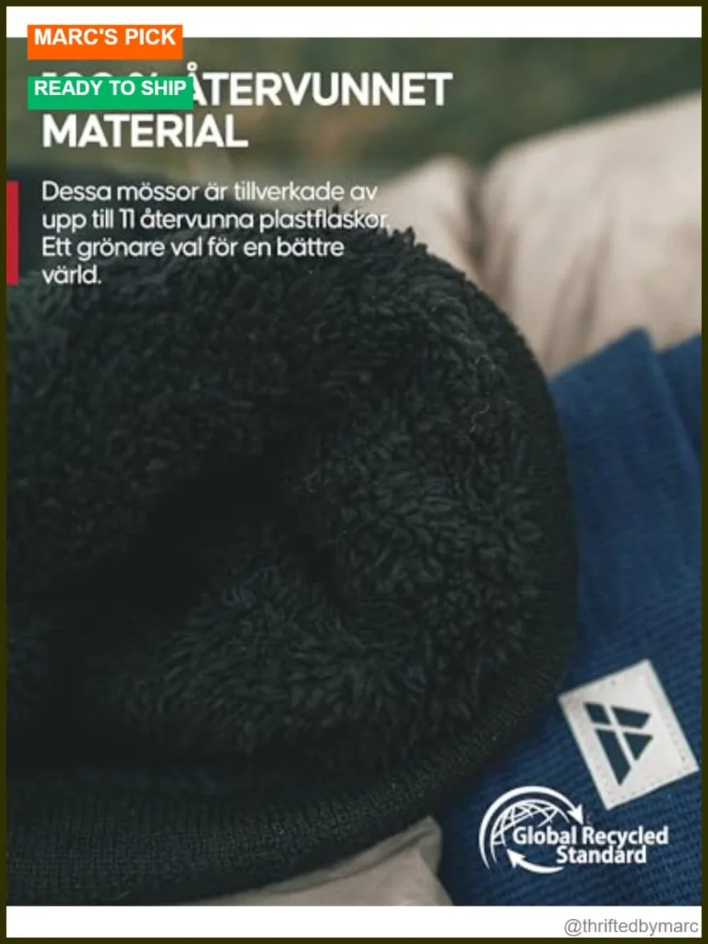 Recycled Polar Fleece Lined Fisherman Beanie One Size